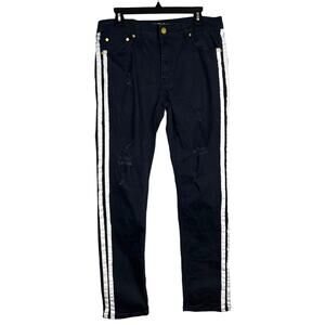 ARGONAUT NATION Men’s Distressed Black Jeans Tuxedo Stripes 36x32